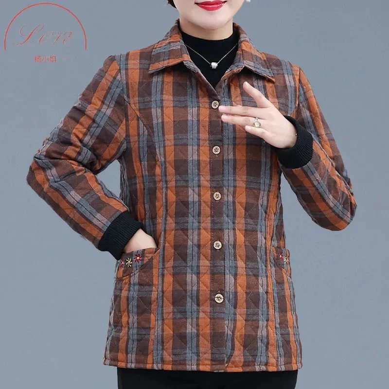 

Winter Quilted Cotton Jacket Autumn And Winter New Mother's lattice Padden Jacket Middle-Aged And Elderly Women's Clothing 5XL