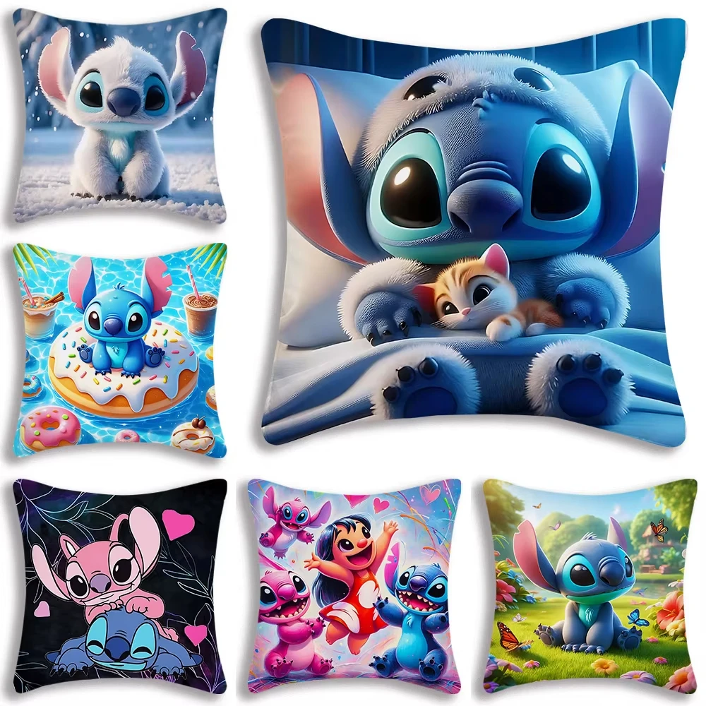

Cute Funny Stitchs Pillow Covers Cartoon Decorative Home Double-sided Print Square Pillow Bedroom Room Decoration Pillowcase
