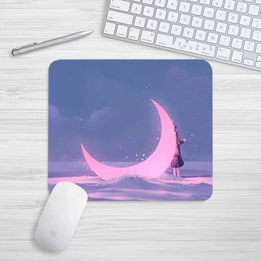 Gaming Mouse Pad Cartoon Pink Moon Small Mousepad Non-Slip Deskmat Keyboard Mat Desk Protector Pc Accessories Anime Mouse Pads