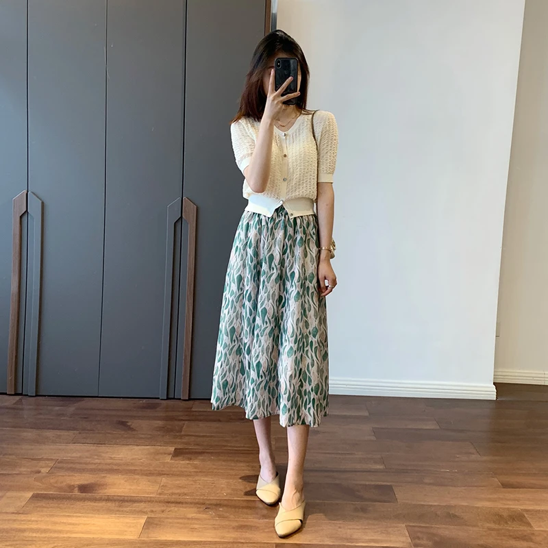 2025-summer-new-women's-high-end-feeling-skirt-set-long-floral-print-chiffon-dr-thin-sle-two-piece-ensemble-from-china