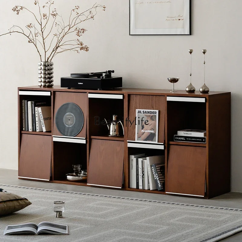 

LJYVintage Nordic Plaid Combination Storage Bookshelf Living Room Wooden Display Cabinet
