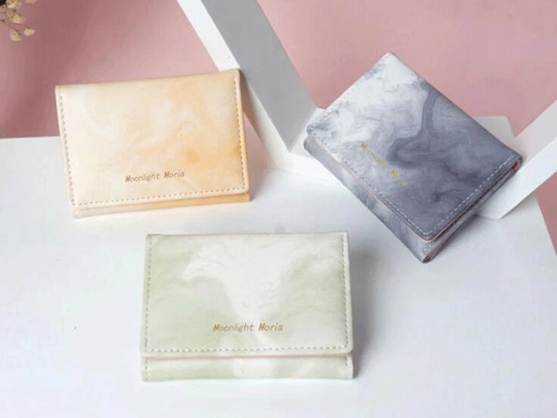 

DHL50pcs Women PU Marbling Brief 3 Foldable Multifunctional Short Wallets