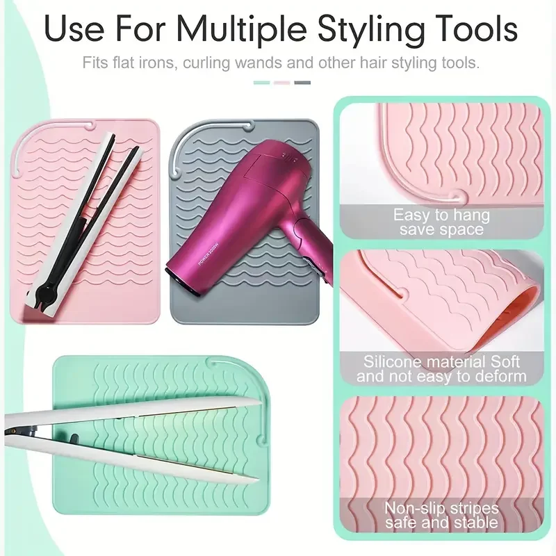 Silicone Heat Resistant Mat Portable Travel Hot Tools Pad Cover for Curling Iron, Flat Iron Hair Straightener, Anti Scald Pad
