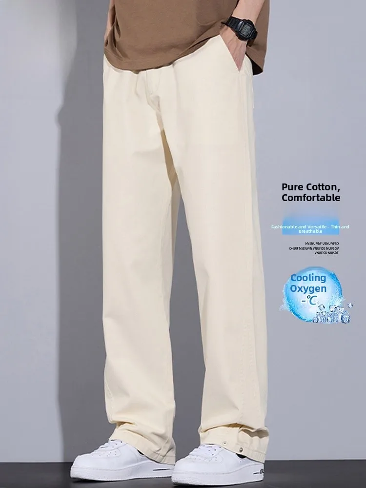 

Pure Cotton Men's Casual Pants Summer 2026 New Sle Loose Straight Leg Drapey Long Trousers Casual Loose Fit mid Wai...