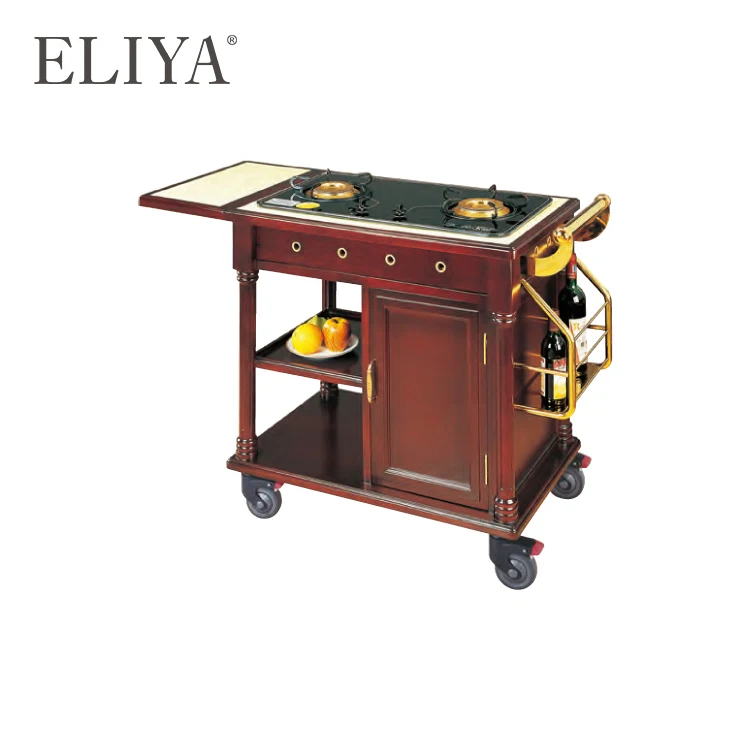 Wooden Table Luxury Hotel Use Tea Wine Folding Food Serving Trolley For Sale