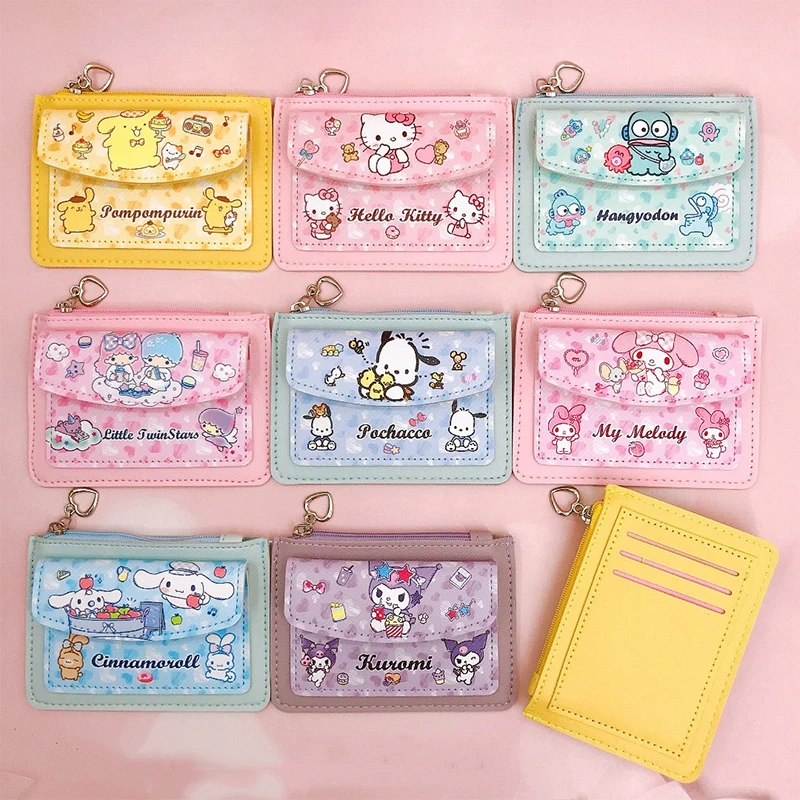 Sanrio niedlichen Cartoon Kuromi Hallo Kitty Pu Leder Geldbörse Mini Karten halter Beutel ID Karten Tasche für Mädchen kleine Brieftasche Schlüssel bund