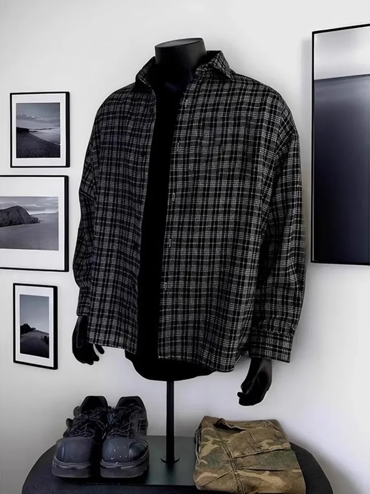 Cleanfit Black Long Sleeve Plaid Shirt Men's Casual Base Layer Top Lightweight Breathable Summer Travel Friendly Youth Trend