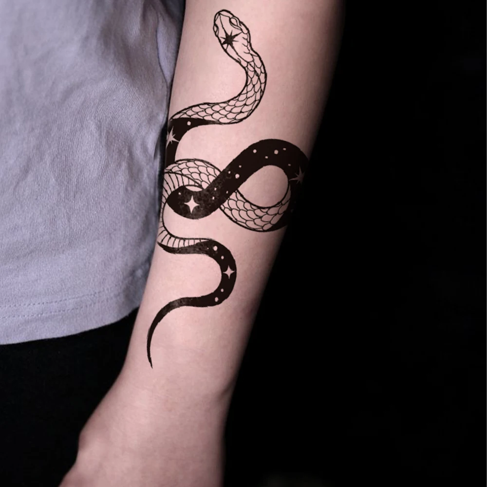 10pcs Waterproof Temporary Tattoo Sticker Snake Black Mamba Flower Skull King Cobra Totem Body Art Arm Fake Tattoos Women Men