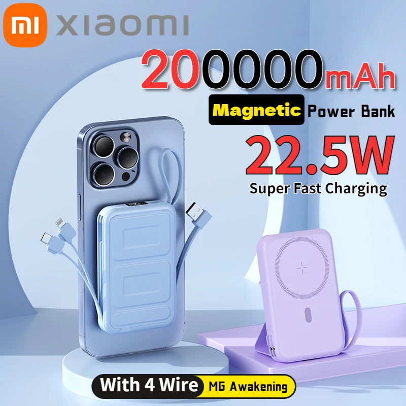 Xiaomi 100000mah Magnetic Power Bank Magsafe Wireless Charging 22.5w Fast Charging Built-in Line Portable Power Bank For Iphone