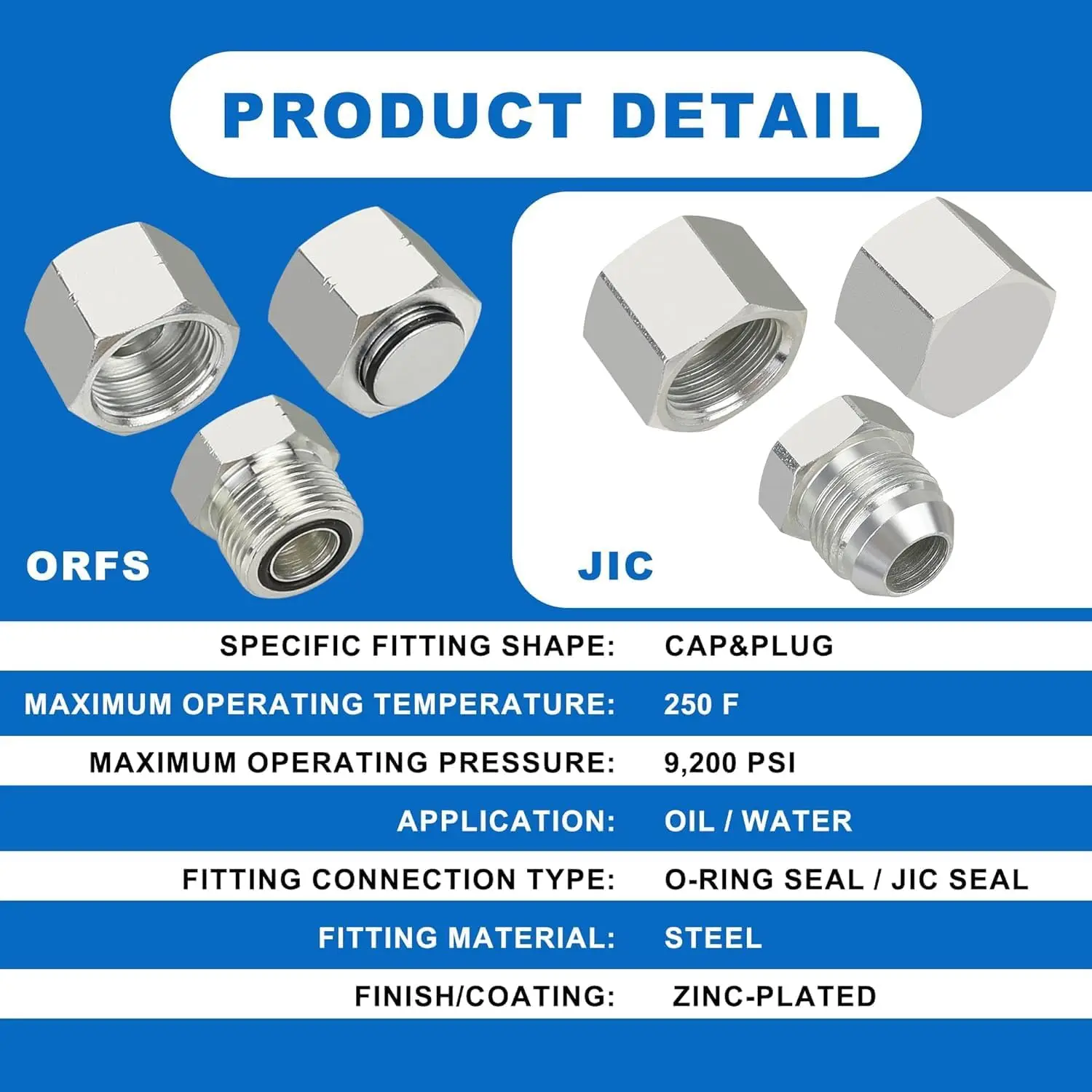 JIC Hydraulique Résistant et ORelasticity Flat Face Cap and Plug WieshammKit, 37, Taille 4, 6, 8, 10, 12, 16 pour Tuyau, Tube, 144Pcs, 36Pcs