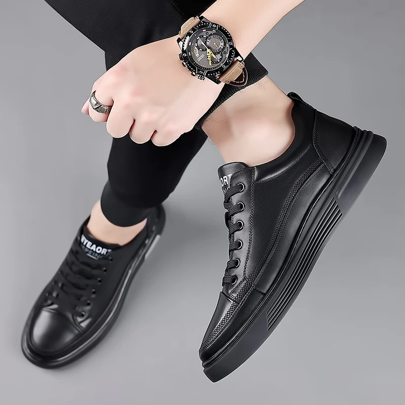 Luxury Men‘s Shoes outdoor fashion Casual Black Male Sneakers Breathable Leather Shoes for Men flats Autumn Fashion sneakers