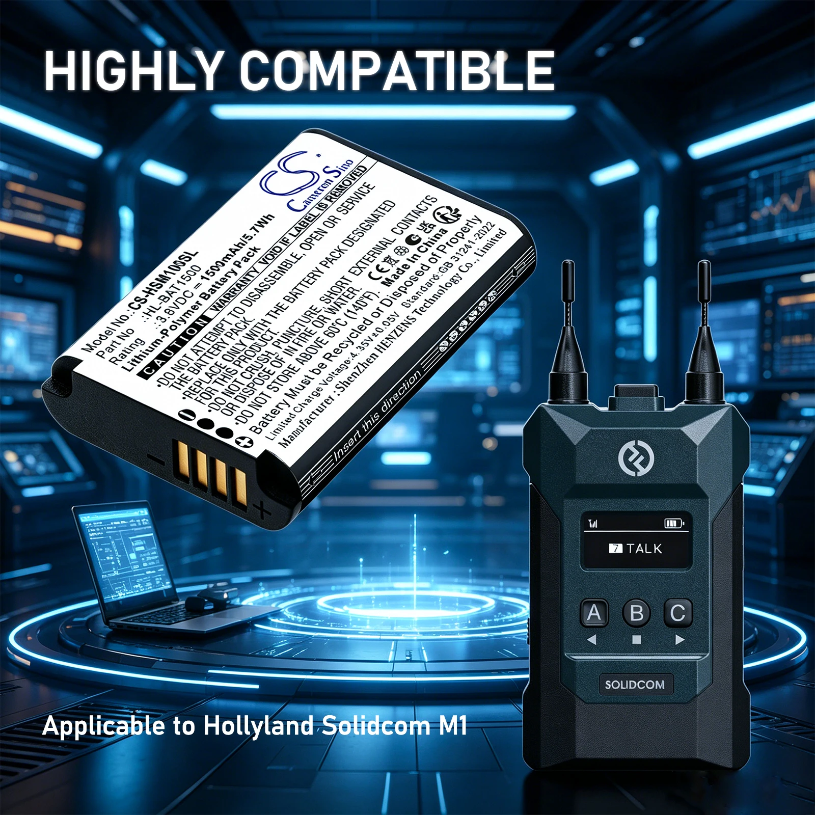 

Cameron Sino 3.8V 1500mAh Replacement Wireless Headset Battery HL-BAT1500 for Hollyland Solidcom M1