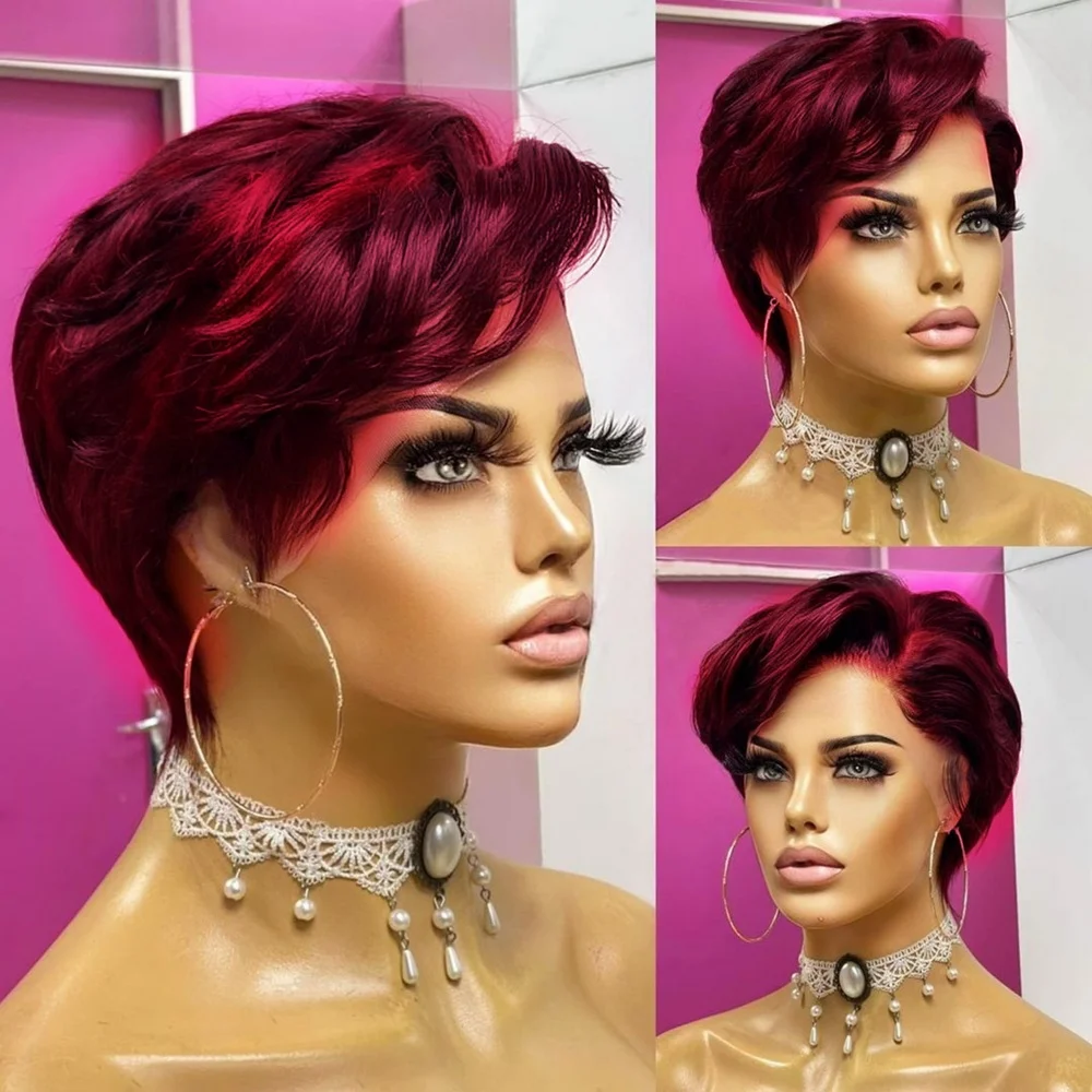

Pixie Cut Wig Transparent 13x4 Lace front virgin Human Hair Wigs For Women wave Short Wig Prepluck Human Hair wig