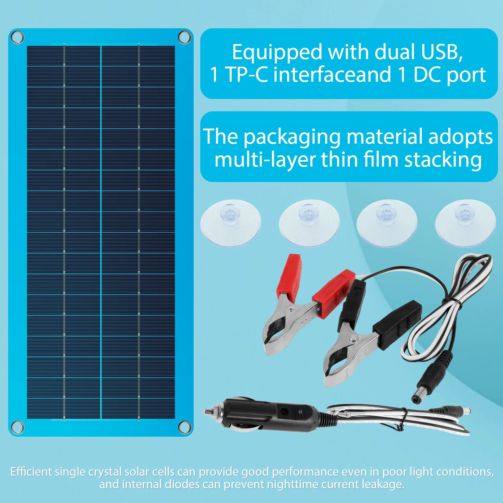 30W Solar Panel IP68 Waterproof 12V USB Camping Solar Panels Practical Solar Panel Kit Portable Battery Charger