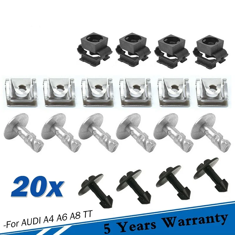 

20pcs Engine Hood Chassis Cover Screw Buckle Set For AUDI A4 A6 A8 TT Undertray Engine Under Cover Fixing Clips Screw Kit