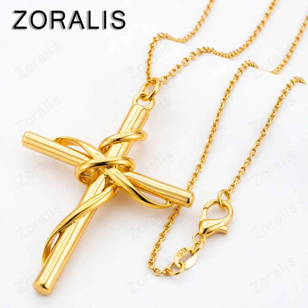 18K Gold Golden Line Cross Pendant Necklace For Women necklaces Fashion Party Wedding Jewelry Birthday Gifts