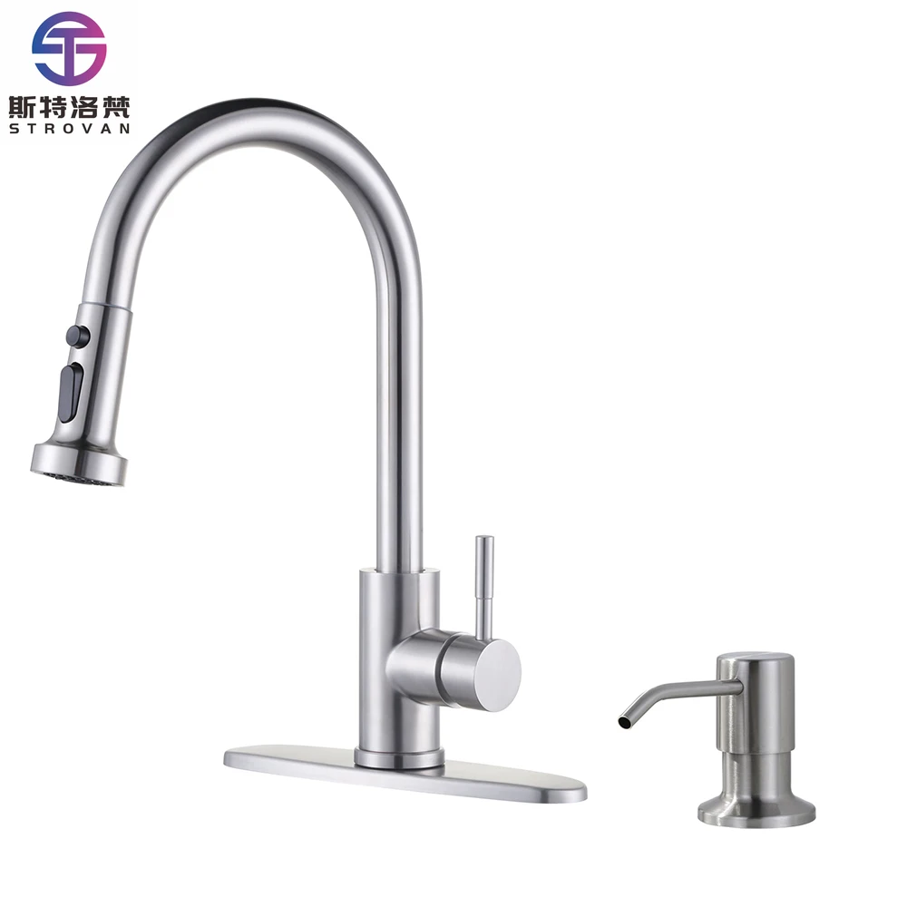 

Modern Kitchen Faucet with Soap Dispenser,Nickel Kitchen Mixer Tap Stainless Steel Sink Faucet for Sink RV Laundry Bar