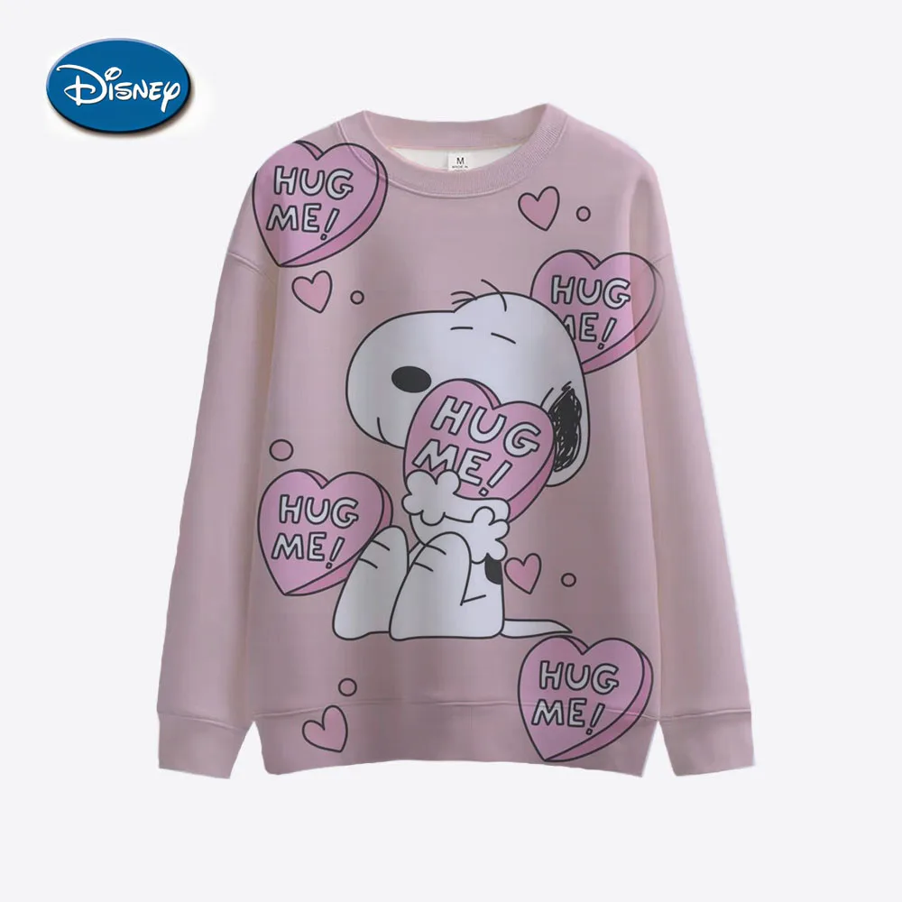 Snoopy Spring Cartoon Pink Printed Round Neck Sweater Women\'s Loose Cute Thin Casual Top Hoodie