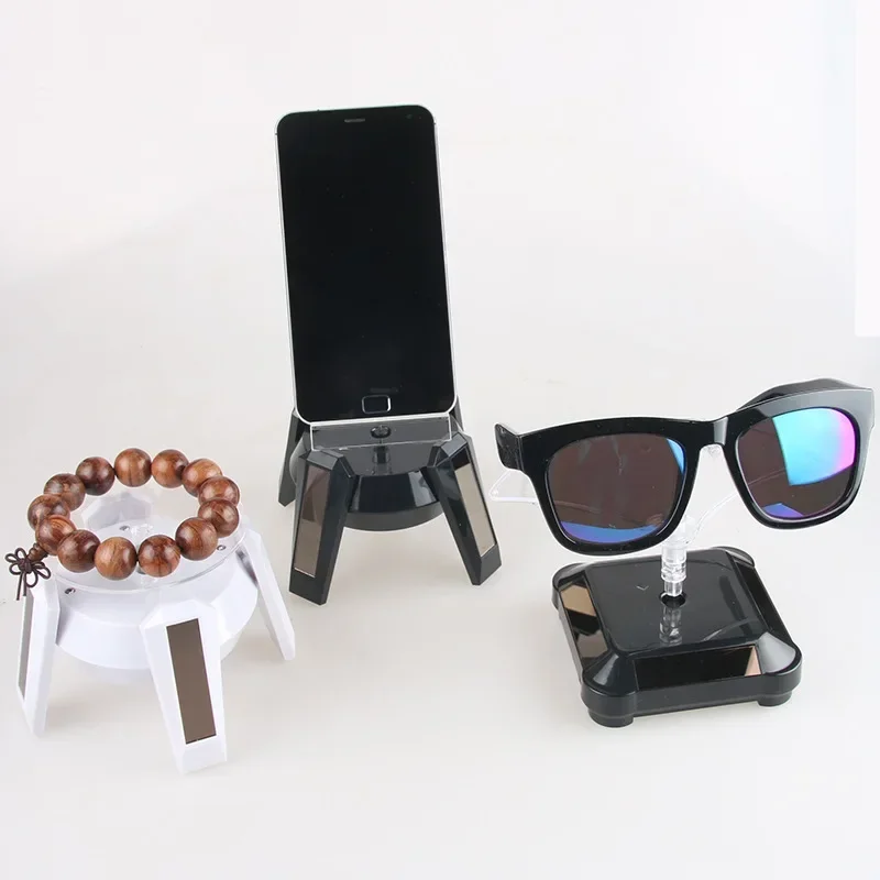 Solar Showcase 360 Turntable Round Rotating Jewelry Necklace Bracelet Watch Phone Display Stand Jewelry Organizer Hard