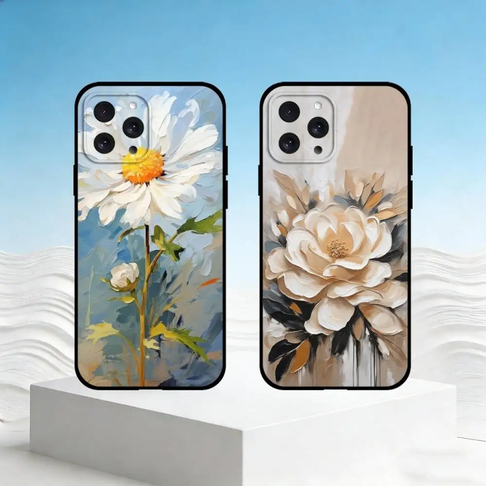 

O-Oil painting daisy mobile Phone Case For iPhone 17,16,15,14,13,12,11 Plus,Pro Max,SE4Soft Silicone Black Cover