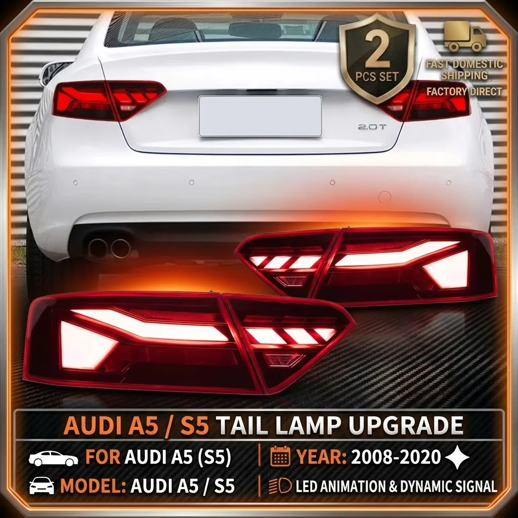 2 Stück LED-Autolichter für Audi A5 Rückleuchten 2008-2020 S5 Rücklicht LED-Animation DRL Dynamisches Signal Rückfahrlicht Heck-Autobeleuchtung Ersatz-Außenzubehör