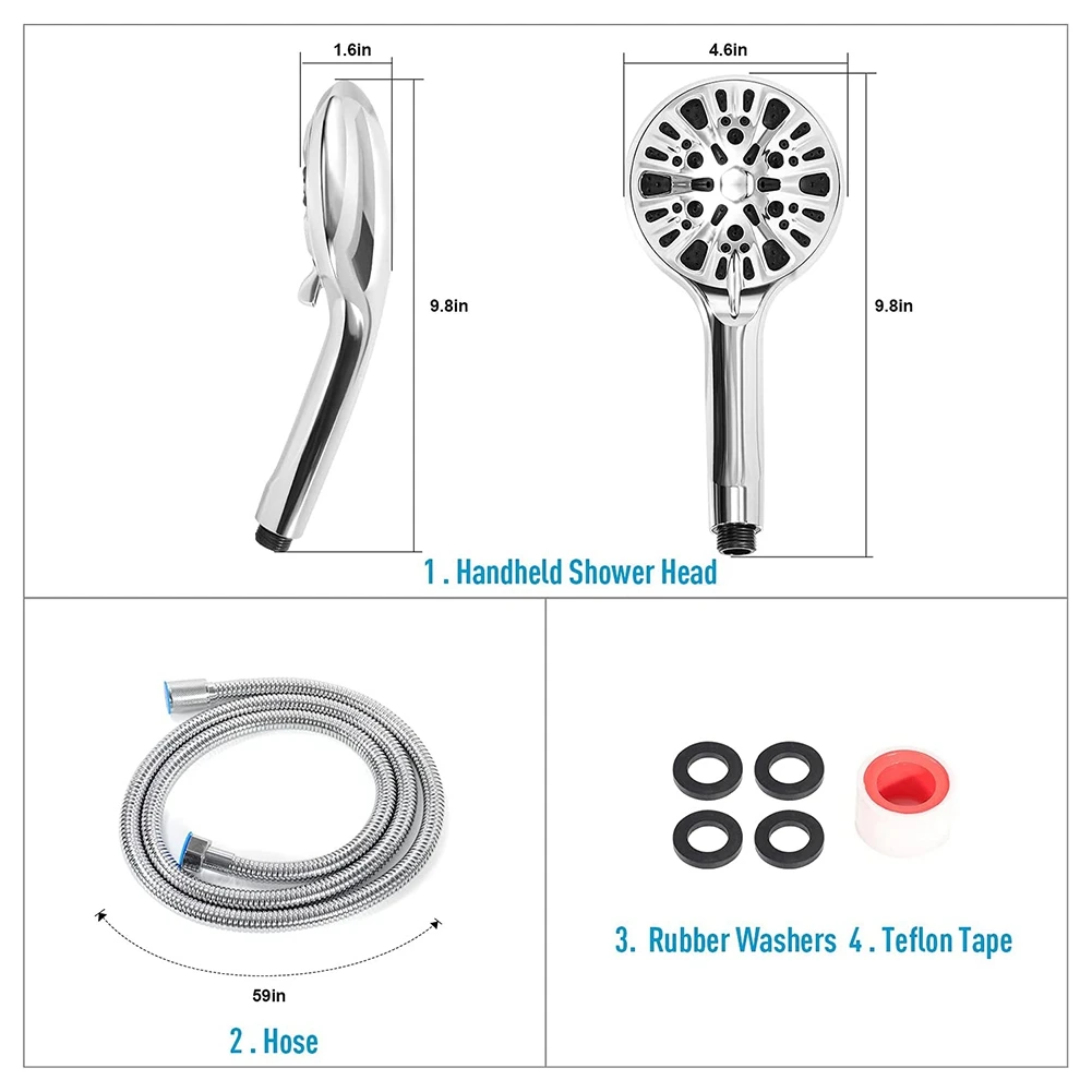 High Pressure Shower Head with Handheld, 9 Spray Modes Detachable Shower Head,Shower Hose Attachment for Shower