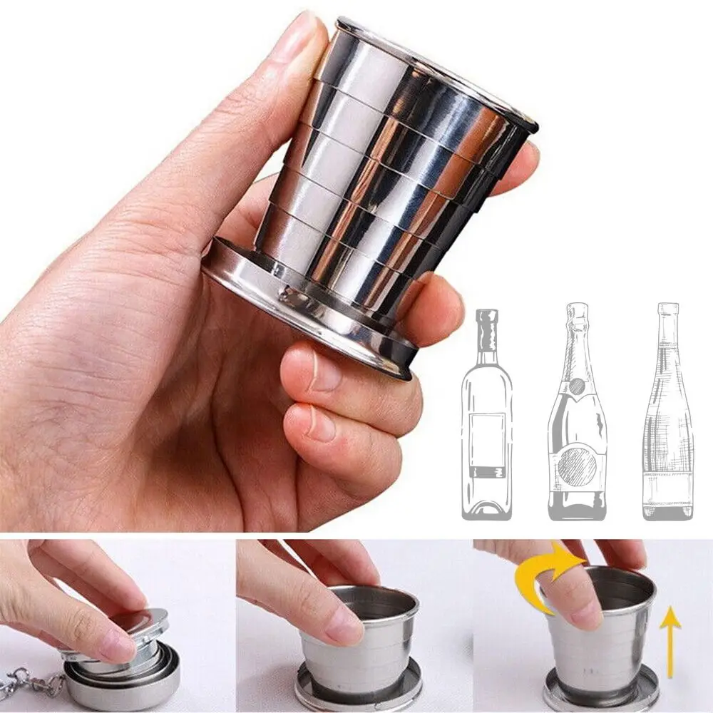 Outdoor Stainless Steel With Keychain Telescopic Mug Collapsible Cup Coffee Handcup Folding