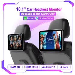10.1 Inch HD 1280*720 Android Car Headrest Monitor Back Seat Multimedia Apple Carplay Ambient Lights BT SD HDMI-Input
