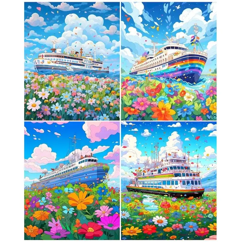 

GATYZTORY Paint By Numbers For Adults Flowers And Ship Handpainted Oil Painting On Canvas Diy Gifts For Kid Adults