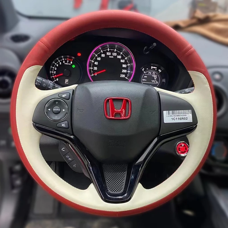 Customized leather suede hand sewn steering wheel cover For HONDA XRV FIT Vezel City Civic CR-V car interior accessories