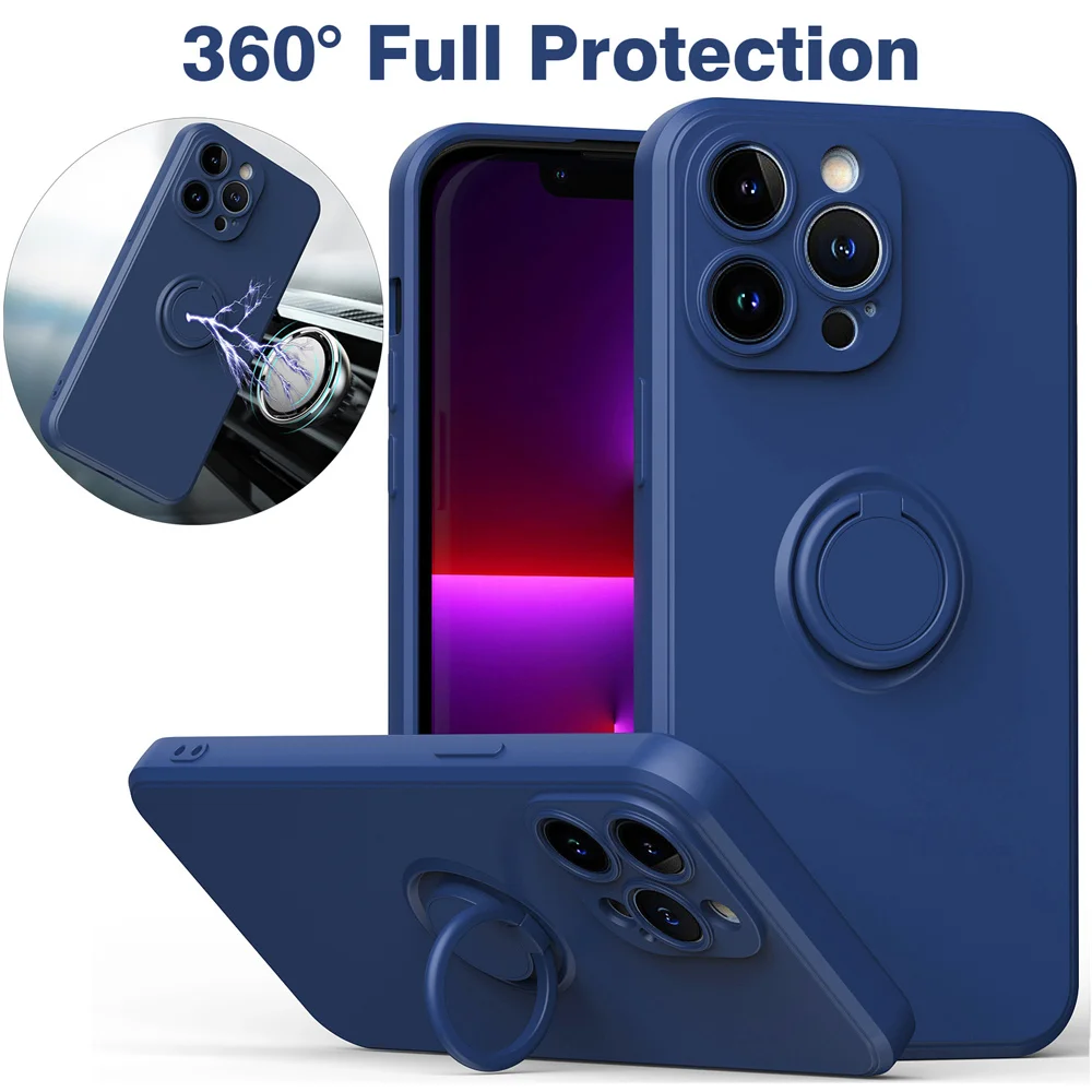 Original Silicone Magnetic Ring Holder Case For iPhone15 11 12 13 14 Pro XS Max XR XS X 6 6S 8 7 Plus Soft Stand Finger Cover
