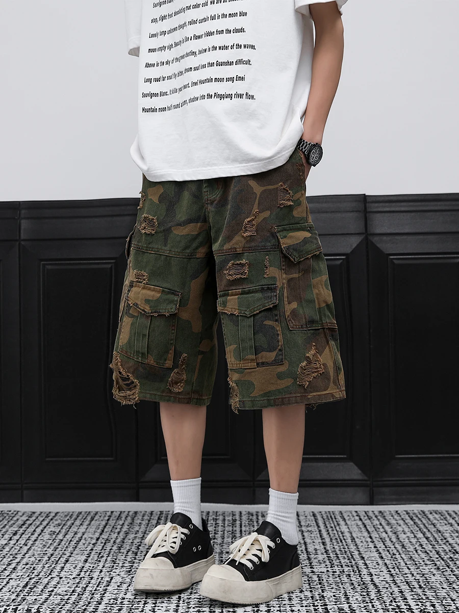 

Американские камуфляжные джинсы-брюки для мужчин, летние, в стиле ретро, уличные, рабочие, модные, свободные, широкие, дышащие, прямые