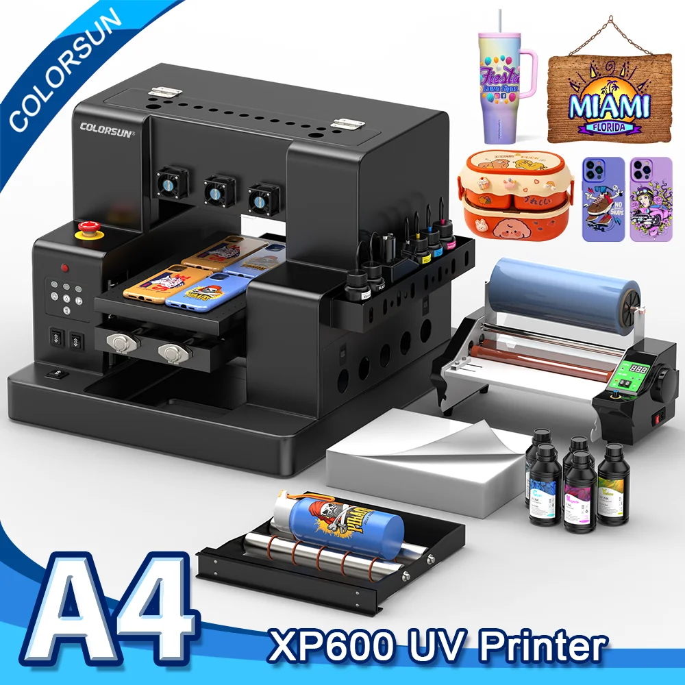 Colorsun A4 UV Printer XP600 Impressora A4 UV DTF Flatbed Printers UV DTF Sticker Printing Machine For Acrylic Wood Bottle Metal