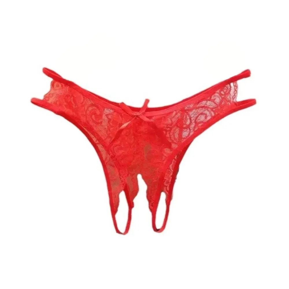Low-waist Lace Seamless Panties Open Crotch Hollow-out Mesh Lace Briefs Elasticity Ultra-thin Women's Thong Summer Spring