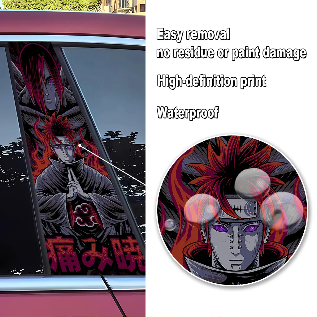 Naruto Anime Car B Pillar Waterproof Stickers Self-Adhesive Poster Auto Exterior Gift Scratch-Resistant Decal Easy Apply Decor