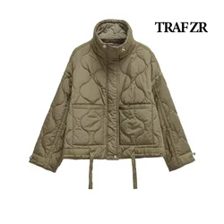 TRAF ZR Padded Coat American Retro High Neck Parkas Warm Woman Winter Coats Winter Parkas for Women Elegant Luxury Women's Coat