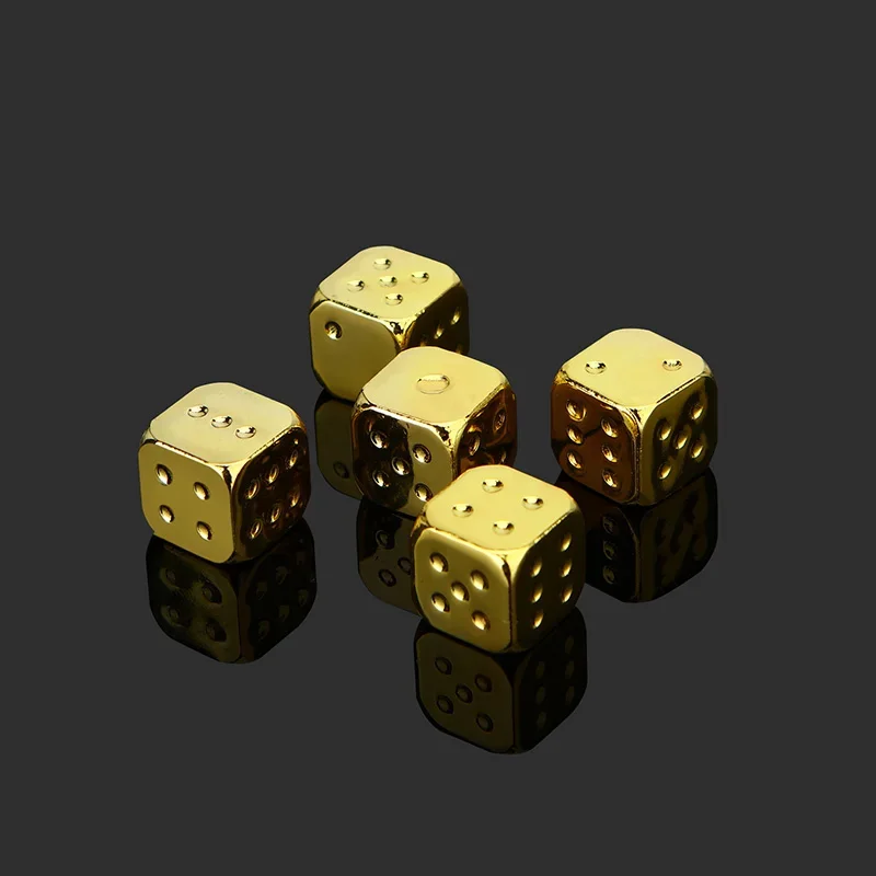 13*13mm Dice 5 PCS/Set Golden/Silver Metal Funny Dice  Standard Six Sided Decider Board Game Acessorios