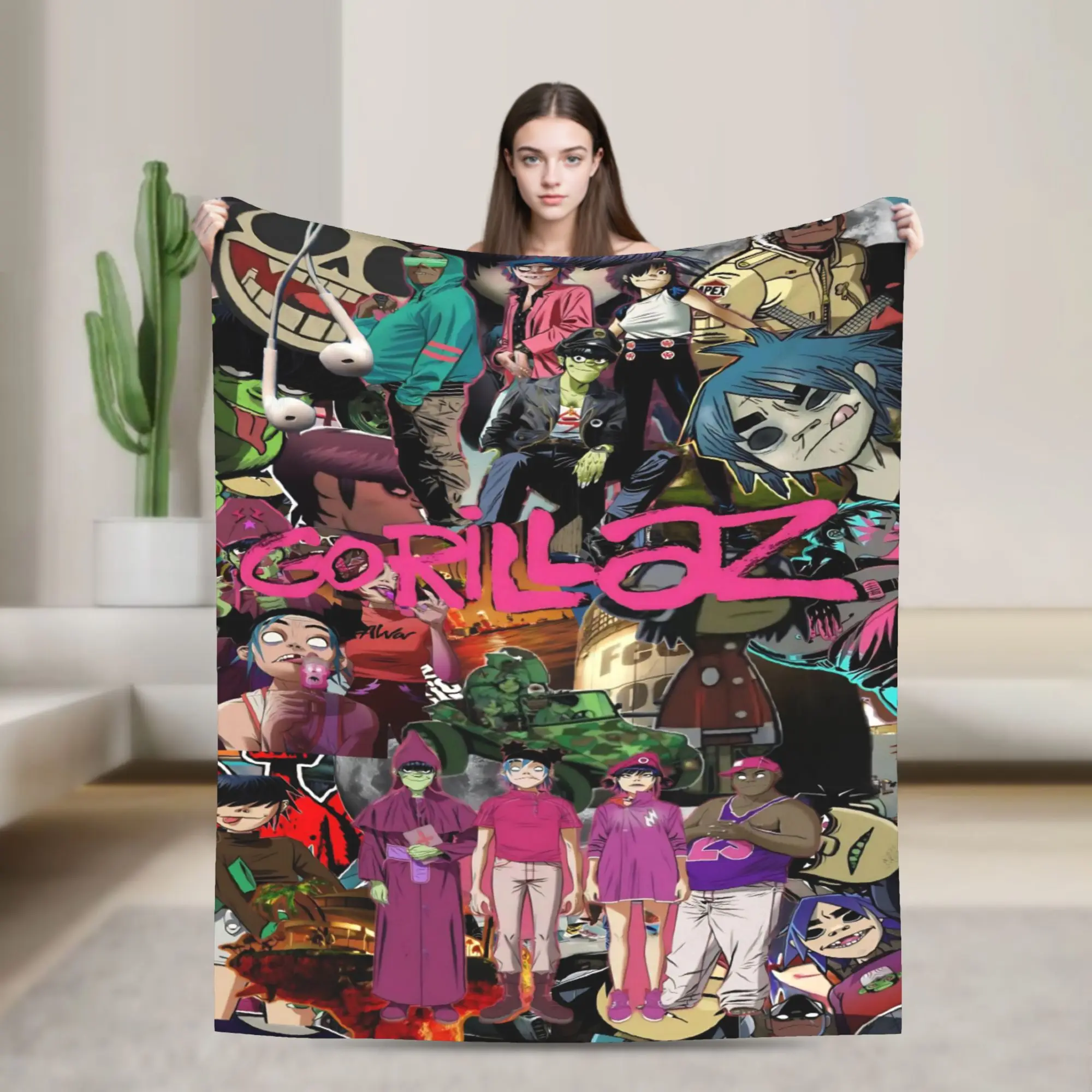 Music Band Gorillaz Punk Rock  Blankets  Soft Funny Plush Throw Blanket For Bedroom Camping Flannel Bedspread Bed Cover