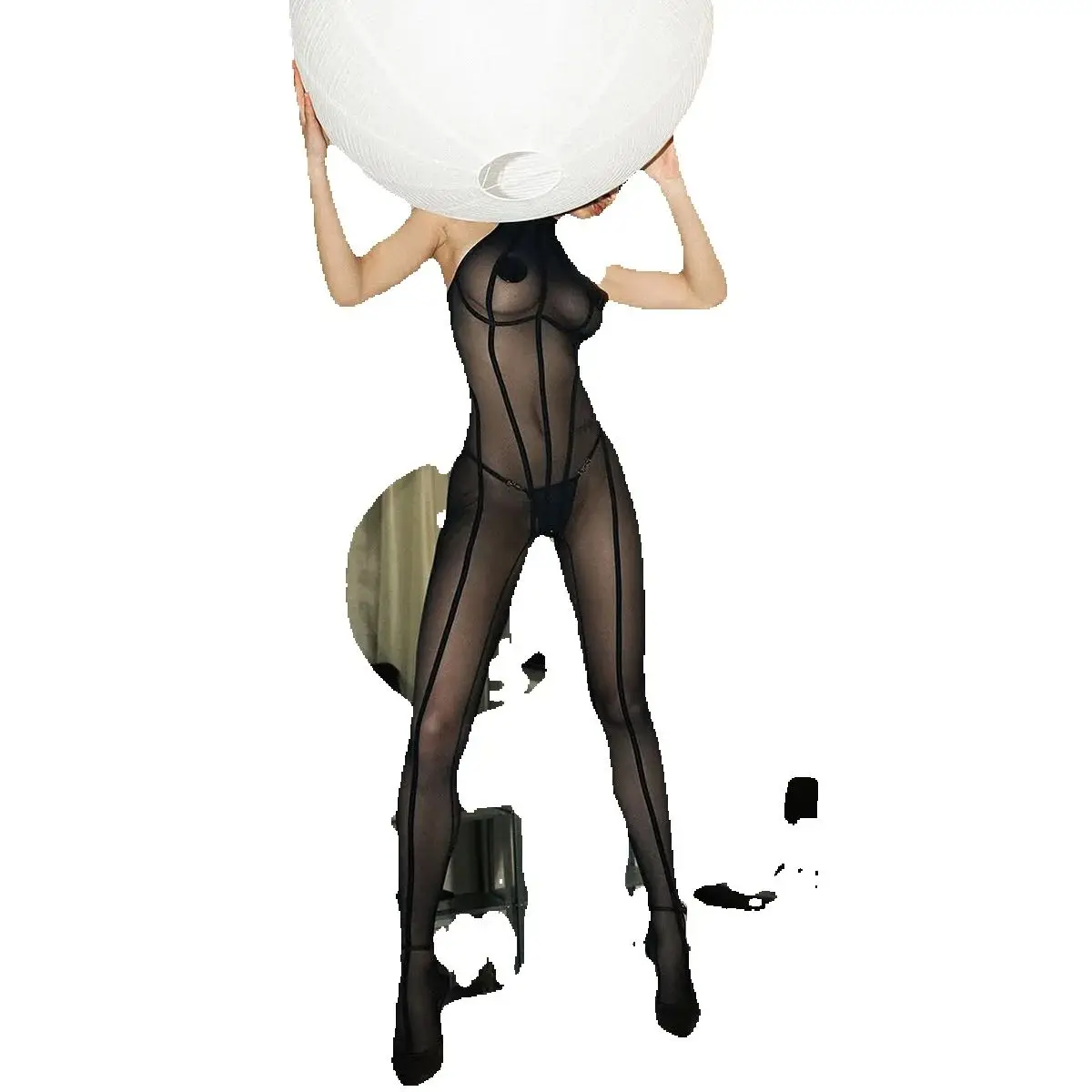 

Порно сексуальное женское белье, эксклюзивный комбинезон без рукавов в полоску с лямкой на шее, комплект из 2 предметов, стринги с металлической застежкой и открытой спиной, прозрачное боди