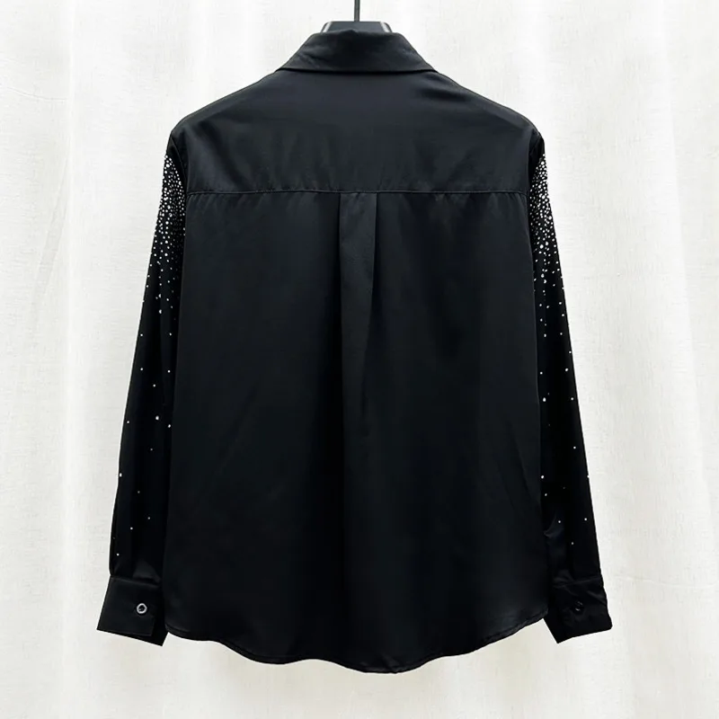 WVGA Spring Autumn New Men High-End Design Diamond Starry Sky Long Sleeve Shirt Niche Chic Casual Padded Shoulder Top Ins W16039
