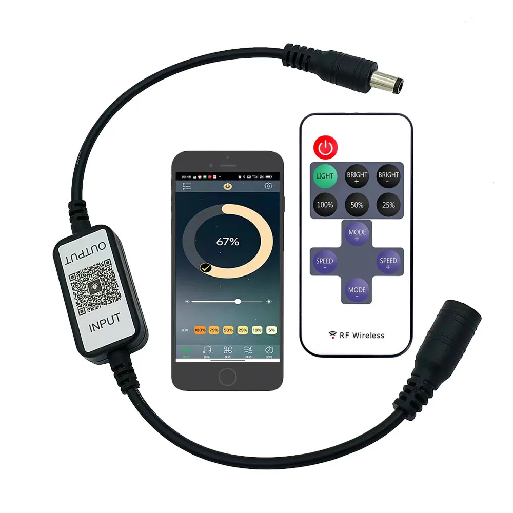 Mini Bluetooth Monochrome Controller Suitable for Monochrome Light Strip 11 Key Wireless Remote Control DC5-24V