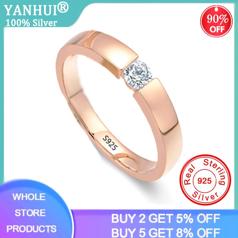 

YANHUI Tibetan Silver Ring Round Zirconia Rings for Couple Lover Yellow Gold Color Wedding Rings for Men and Women