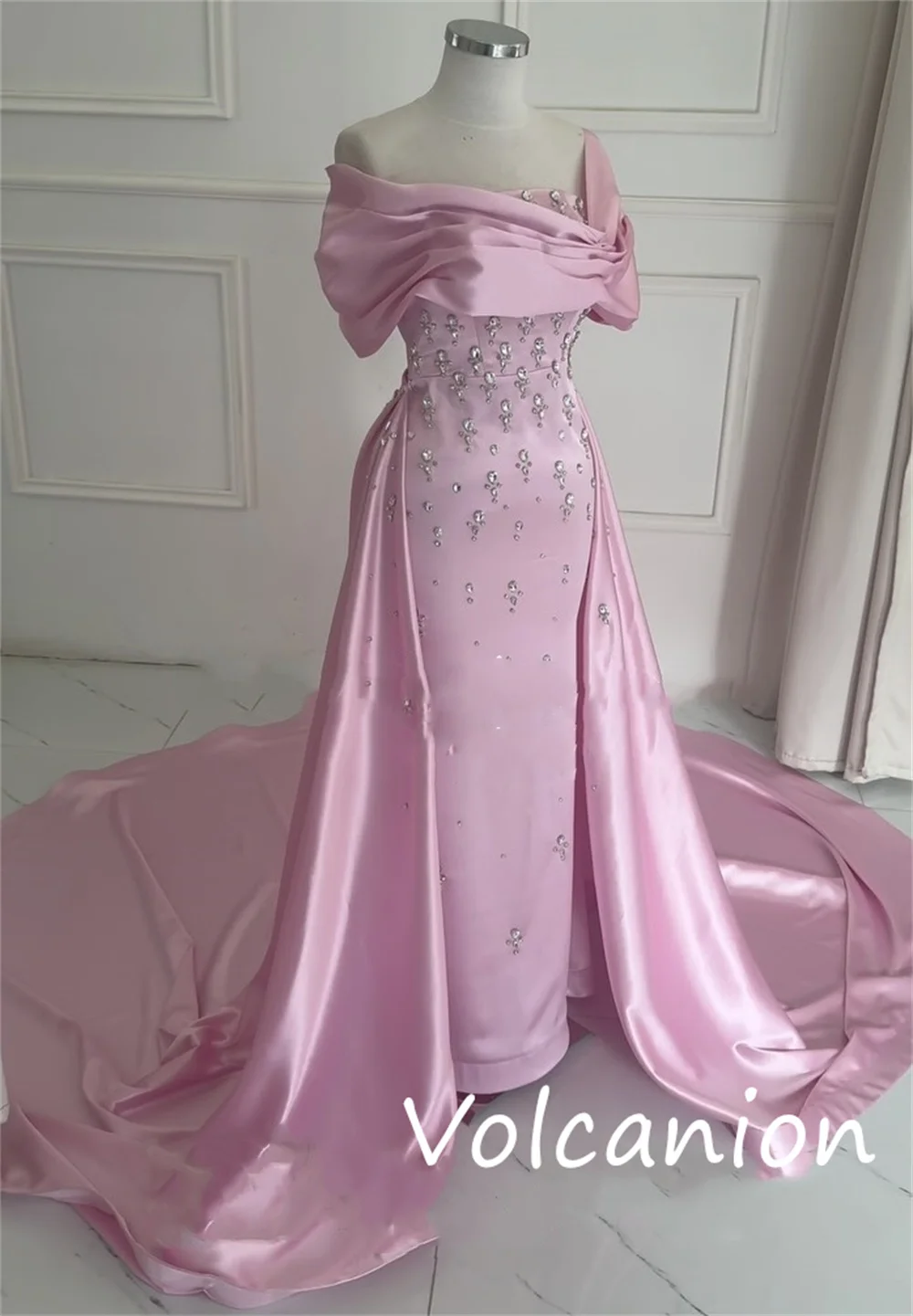 Customized Fashion Classic Charmeuse Sequined Pleat Straight Off-the-shoulder Long Dresses Bespoke Occasion Sexy