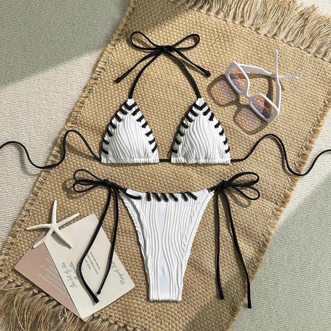 10 Farben Neckholder-Bikini mit hohem Beinausschnitt, Damen-Badeanzug, zweiteiliger Bikini-Set, Badebekleidung, Badeanzug, Schwimmbikini V5541 – Detail 34