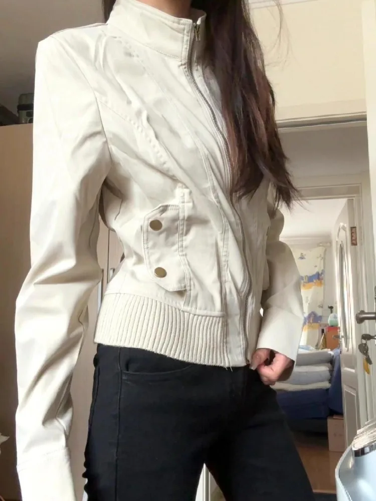 

American Vintage Pocket Zipper Short Coat Women Spring Autumn Casual All-match Jackets 2025 New Long Sleeve Slim Fit Tops