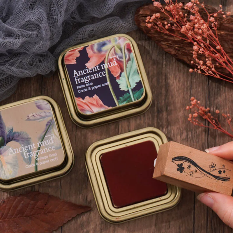 قطعة واحدة - وسادة حبر ريترو بلون سادة -8 وسادات حبر زيتية رائعة لصندوق حديد قديم، تستخدم للطوابع المطاطية والطوابع الخشبية وسجلات القصاصات بنفسك