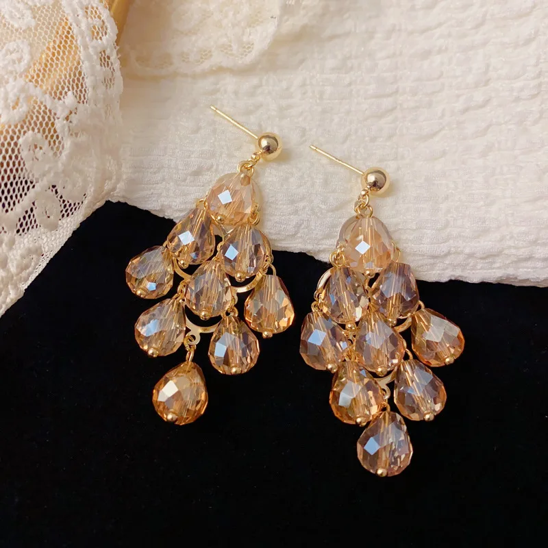 

French Retro 14k Gold Plated Crystal Waterdrop Tassel Drop Earrings For Women Party Elegant Designer Fashion Jewelry