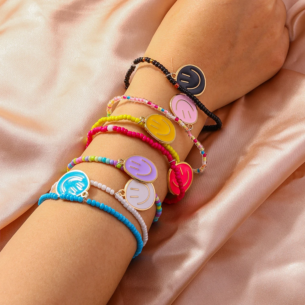 أيهوا-أساور مطرزة مرنة للنساء والفتيات ، سوار مصنوع يدويًا مع ابتسامة على الوجه ، مجوهرات صداقة ، 7 * #2