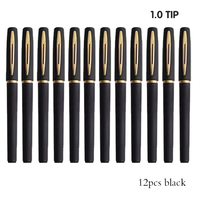 10/12 Pcs Large Capacity Gel Pen 1.0/0.7/0.5mm Signature Calligraphy Handwriting Pens Carbon Black Ink School Office Accessories