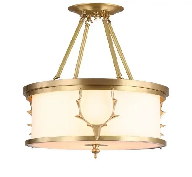 

American deer bedroom lamp creative personality deer head dining room living room copper ceiling lamp